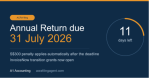Banner showing Singapore Annual Return filing deadline of 31 July 2026 with 11 days remaining