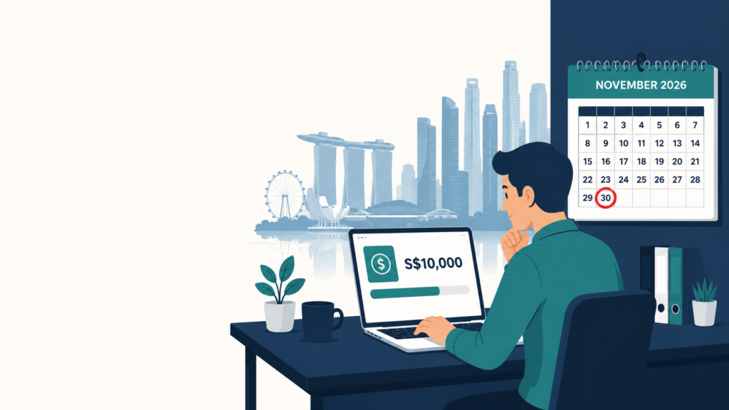 Singapore business owner checking S$10,000 SkillsFuture Enterprise Credit balance before the 30 November 2026 expiry deadline